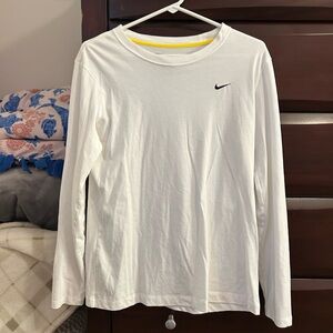 Nike Men's White Long Sleeve Shirt with Black Swoosh
